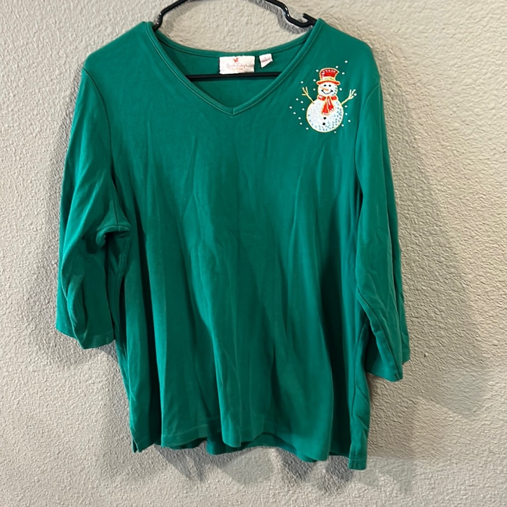 - Quacker Factory Snowman 3/4 Sleeve Top in Size L